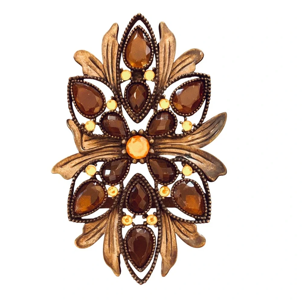 Floral Belt Buckle Metal Brown Excellent Art Nouveau Boho Filigree